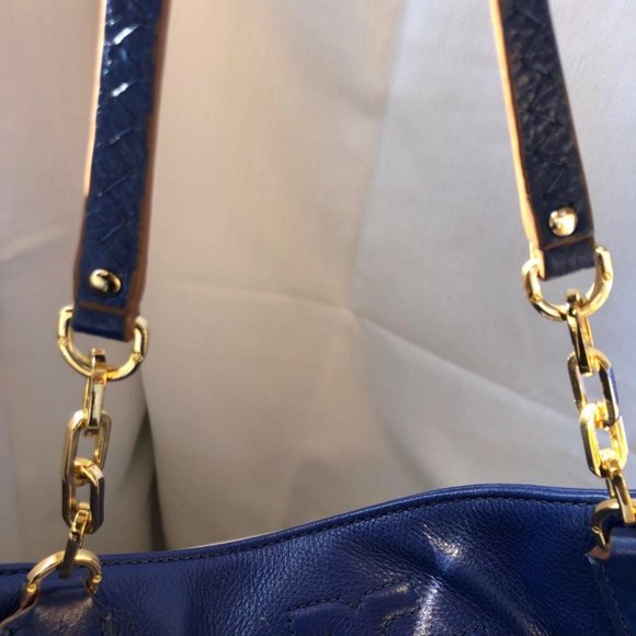 Tory Burch Blue Tote/Shoulder Bag Tumbled Gold Chain Logo Tassel - Picture 2 of 12